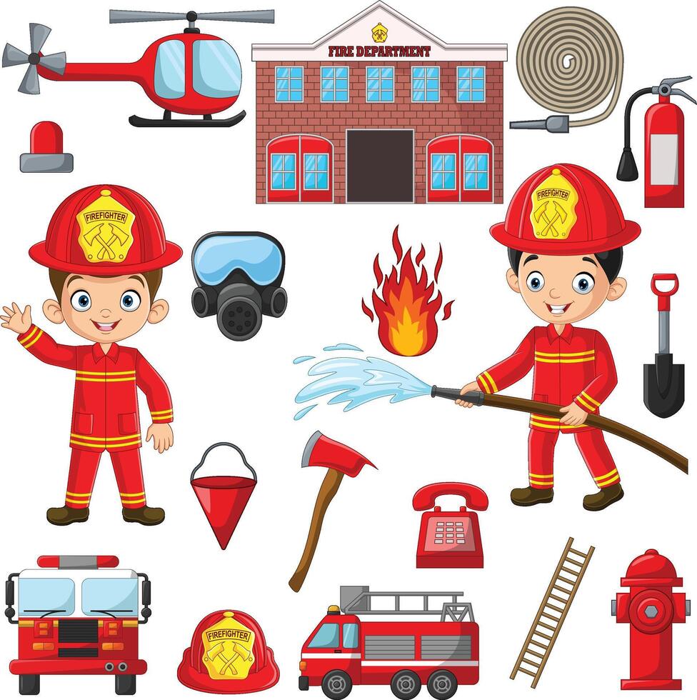 conjunto de dibujos animados bombero elemento vector