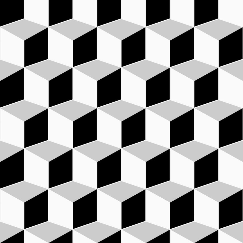 Monochrome seamless geometric pattern. Repeatable 3d cubes background. Decorative endless black and white texture vector