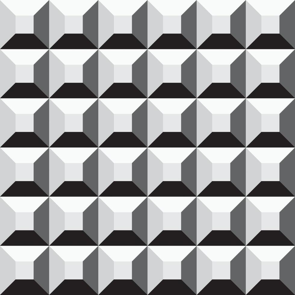Monochrome seamless geometric cubes pattern. Repeatable black and white background. Decorative endless 3d texture vector