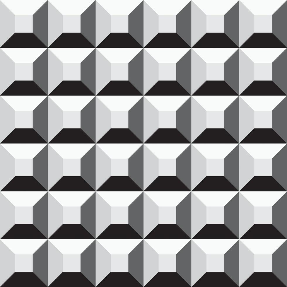 Monochrome seamless geometric cubes pattern. Repeatable black and white background. Decorative endless 3d texture vector