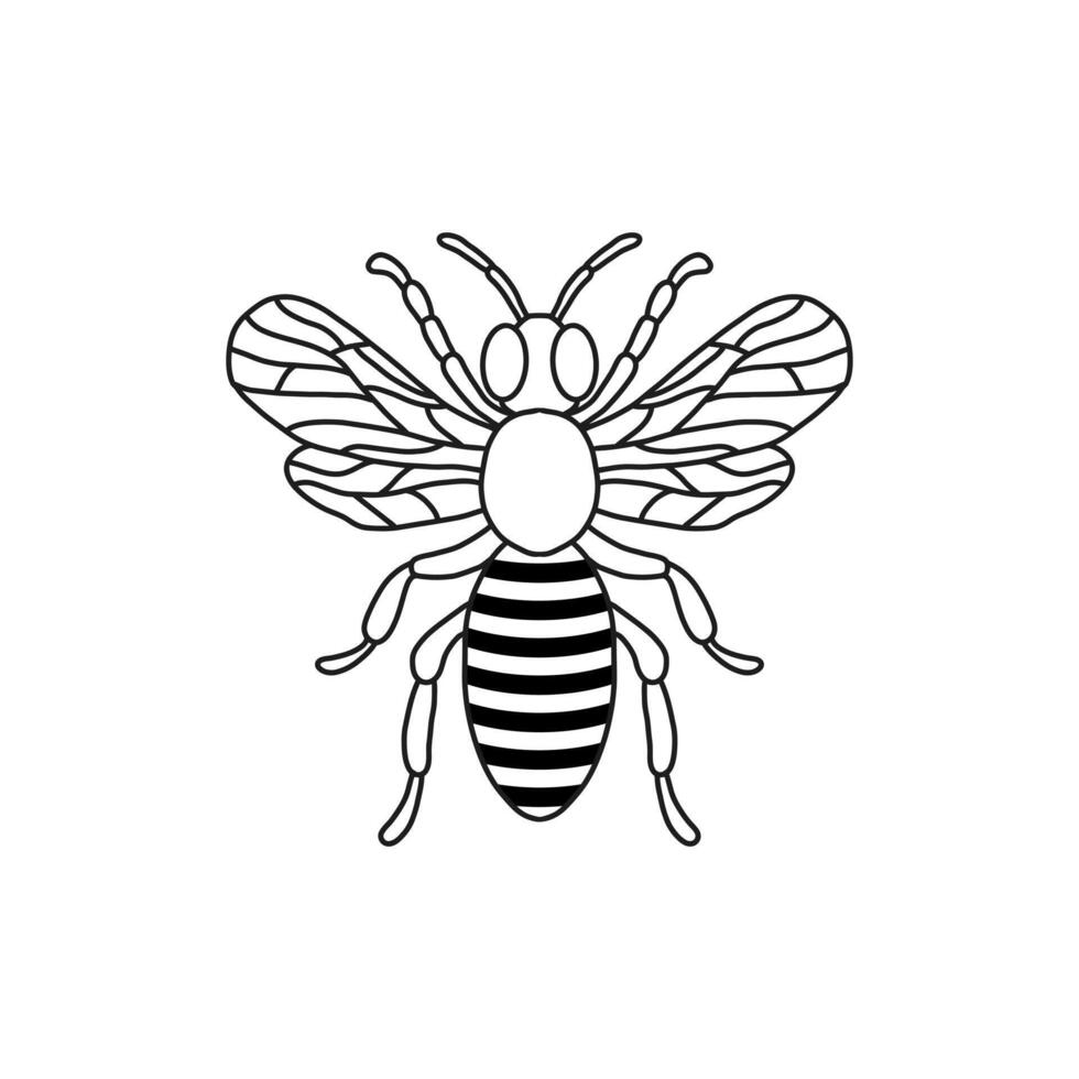 Bee outline black icon. Clipart image isolated on white background. Graphic illustration of insect silhouette drawing for honey products, package, design. vector