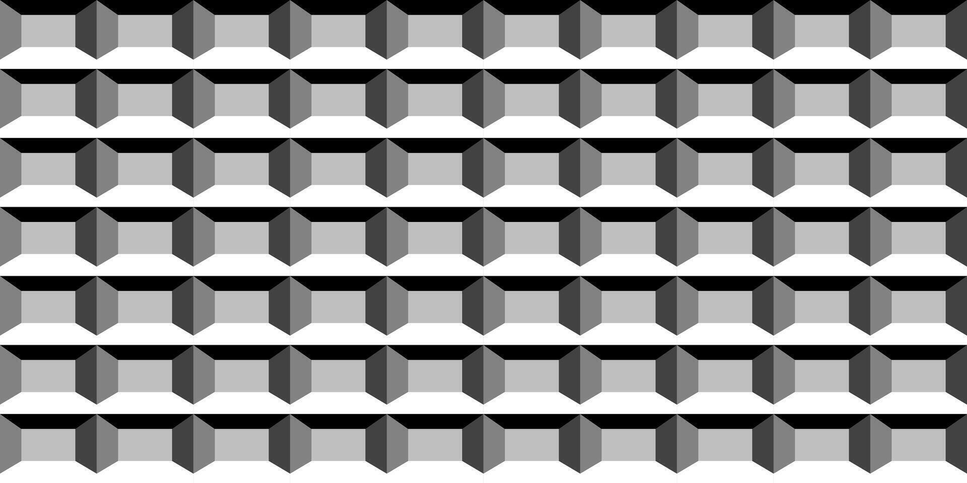 seamless geometric pattern. Monochrome grid wall repeatable background. Decorative 3d black and white and gray texture vector