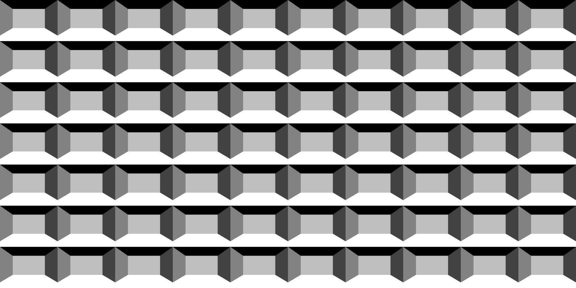 seamless geometric pattern. Monochrome grid wall repeatable background. Decorative 3d black and white and gray texture vector