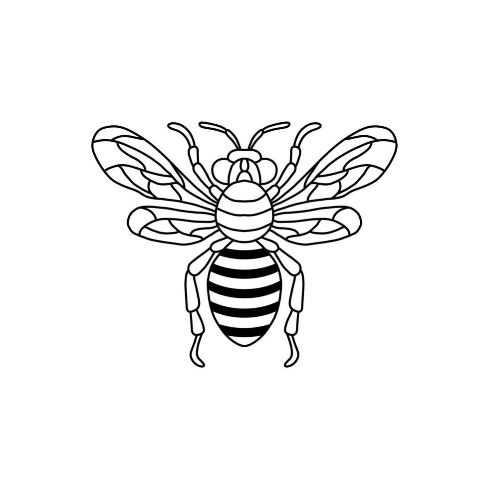 Bee outline black icon. Clipart image isolated on white background. Graphic illustration of insect silhouette drawing for honey products, package, design. vector