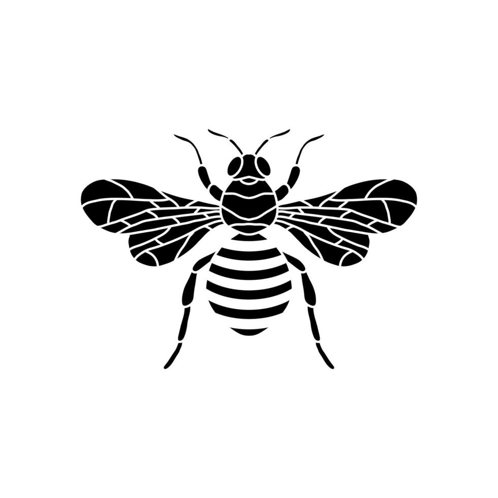 Honey Bee Icon. Black Bee On White Background. Silhouette. Graphic illustration of insect silhouette drawing for honey products, package, design. vector