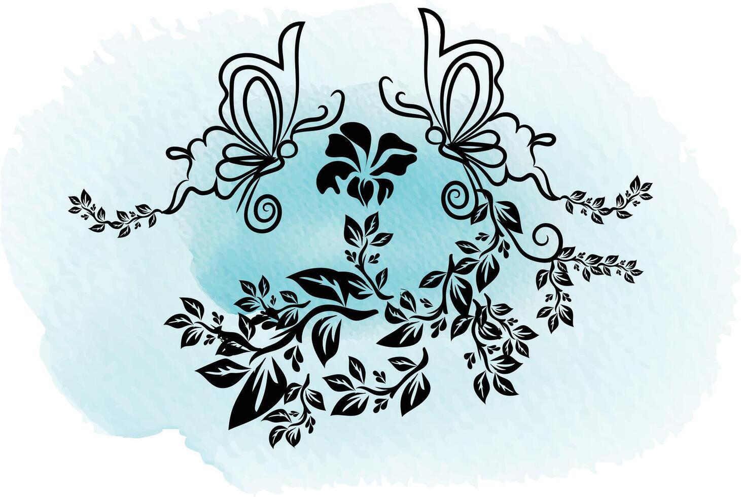 a butterfly drawing with a blue background with a butterfly on it vector