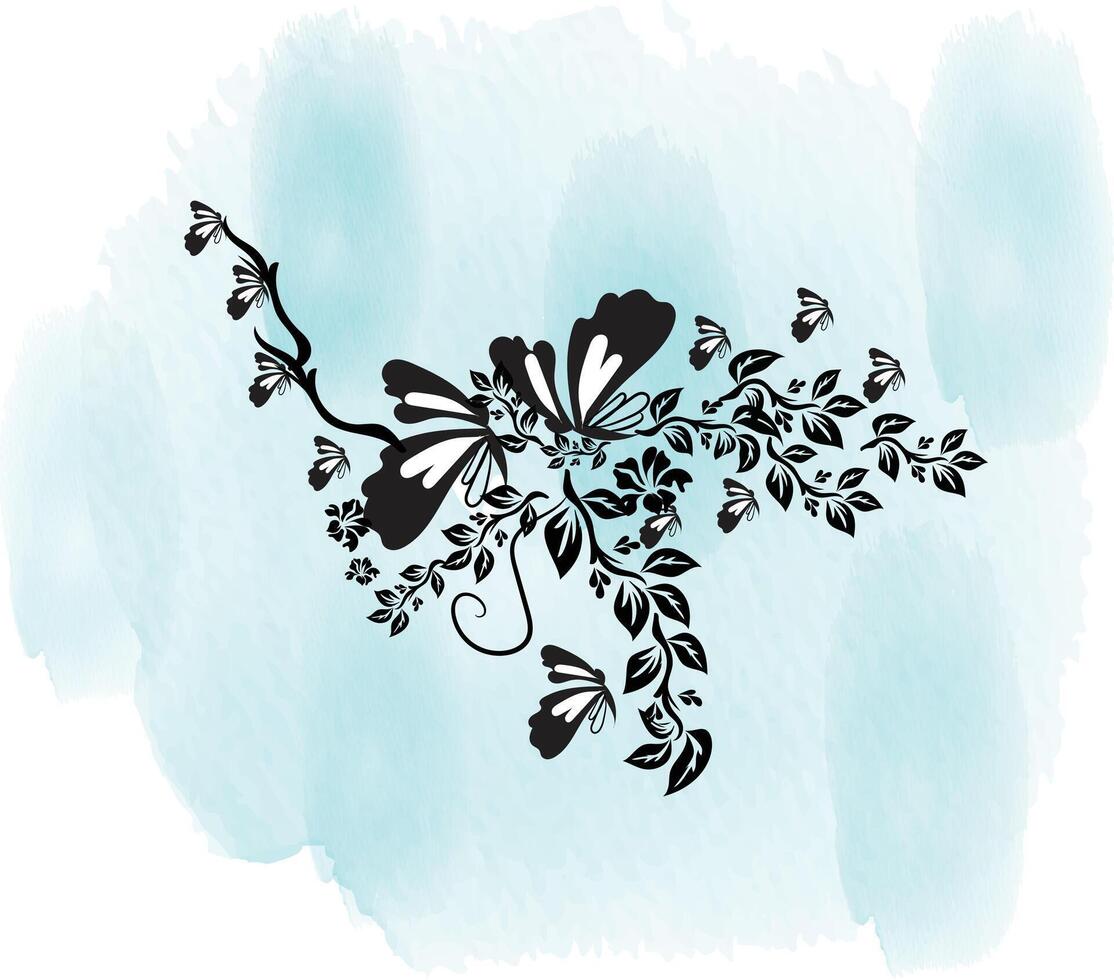 a butterfly drawing with a blue background with a butterfly on it vector