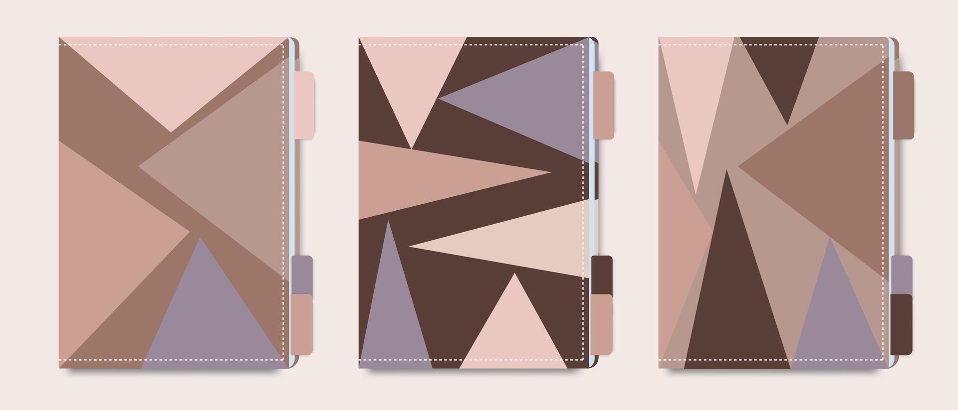 Minimal set of abstract geometric universal art notebook templates. Fashionable design for notepads, planners, brochures, books, catalogs and other printed stationery. vector