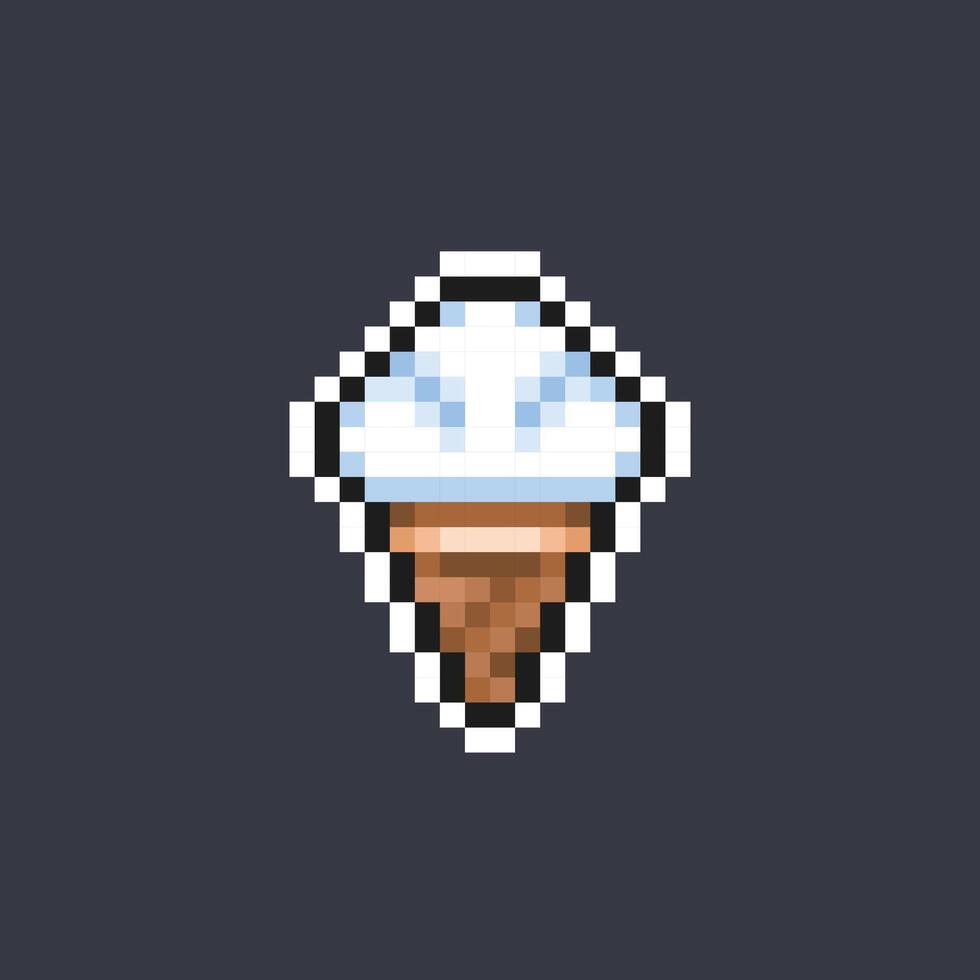 vanilla ice cream cone in pixel art style vector