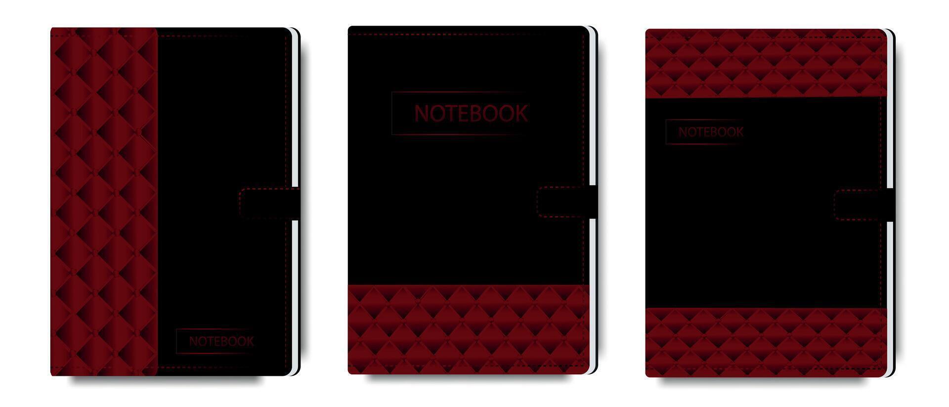 A set of stylish luxury branded notebooks in red and black tones. Banner design for business and school. Template for notebooks, diaries and other office supplies. vector