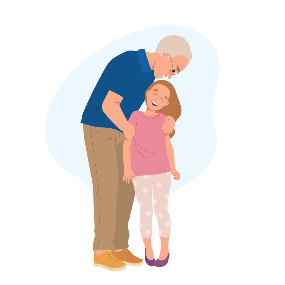 Grandfather hugging his little granddaughter when meeting vector