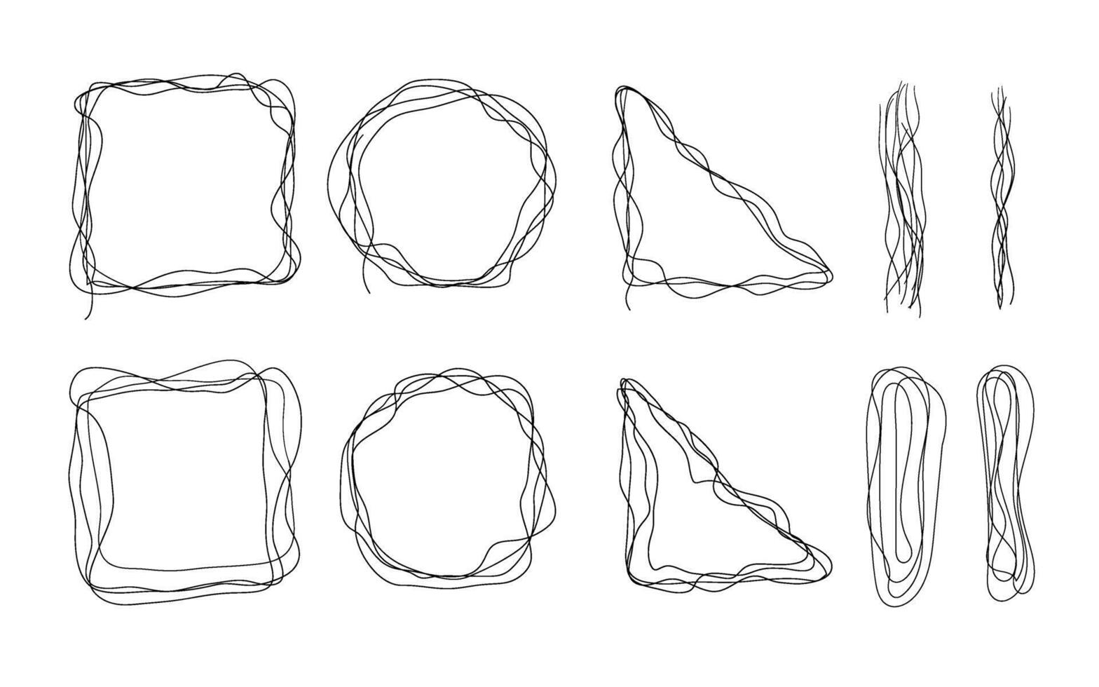 geométrico formas mano dibujado líneas. Escribiendo círculo, cuadrado, triángulo para creatividad imprimir. vector