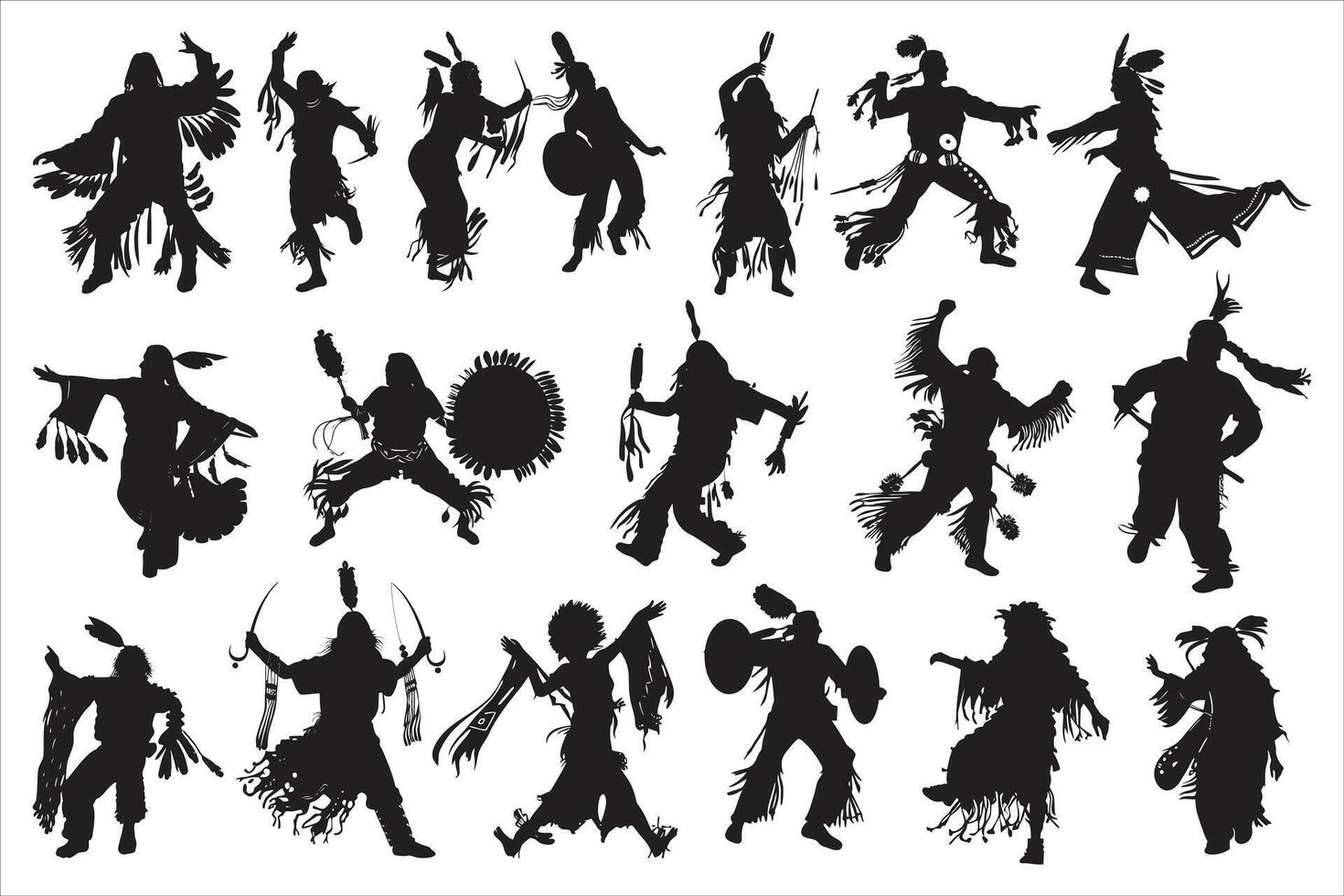 Traditional Native dances and music performance silhouettes, Set of silhouettes of Indian dance, Indian classical dance Dance in India Dance Dresses vector