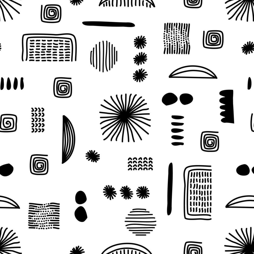 Abstract geometric modern hand drawn seamless pattern. monochrome authentic ornament. Use for clothing, home decoration, packaging and cases. vector