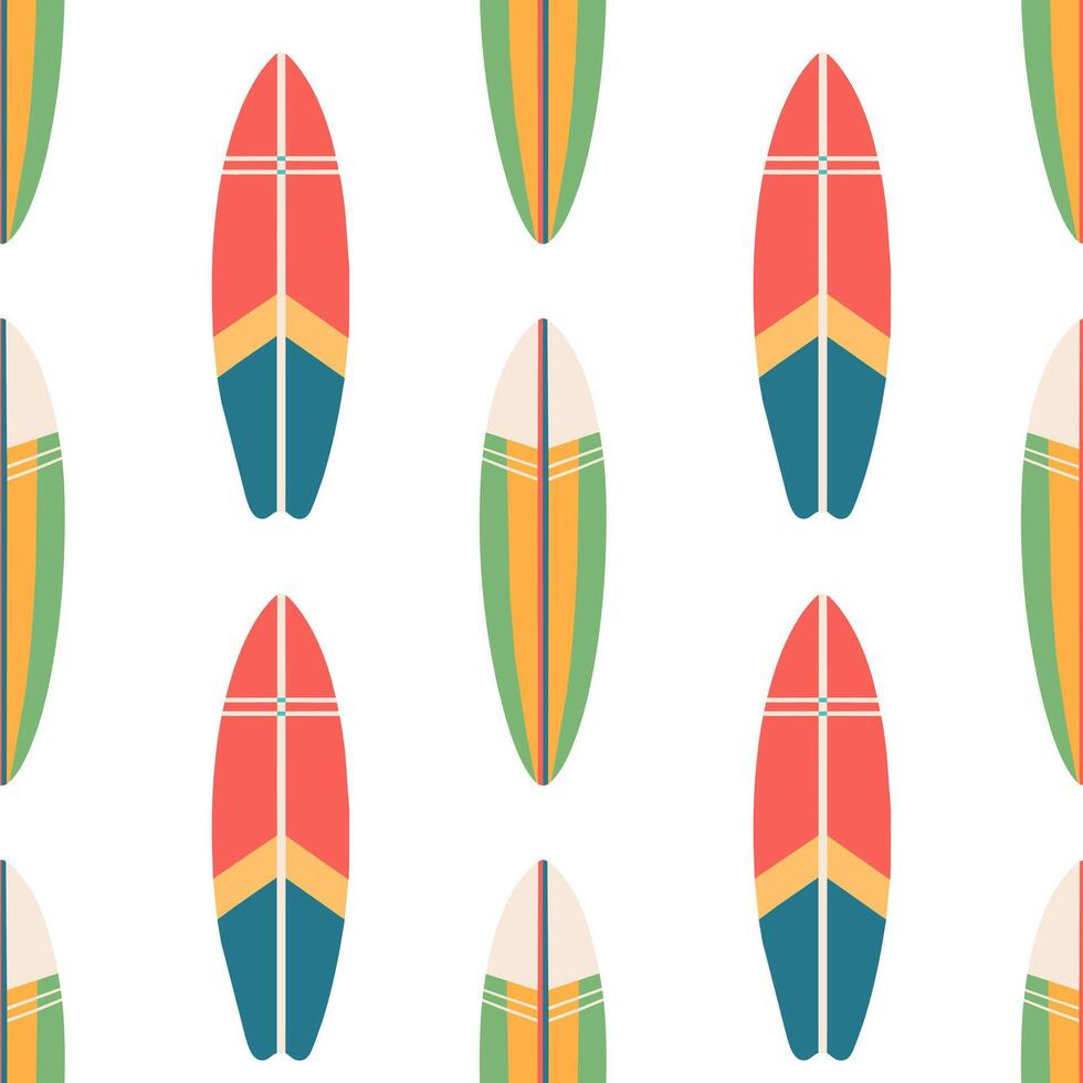 Seamless pattern of surfboards. Summer surfboards in colorful pattern design on white background. vector
