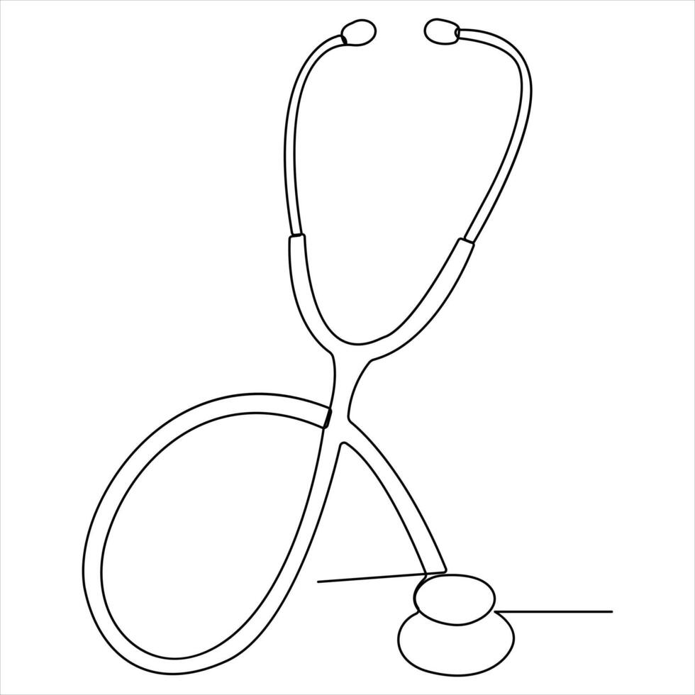 Continuous stethoscope single line drawing line art of medical instruments style illustration vector