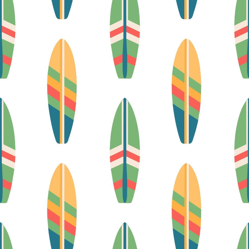 Seamless pattern of surfboards. Summer surfboards in colorful pattern design on white background. vector