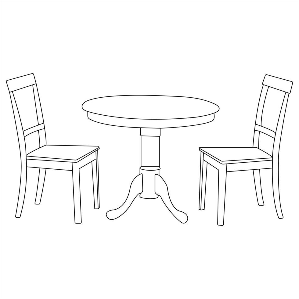 Single continuous line drawing stylish fashion dining table and chair outline illustration vector