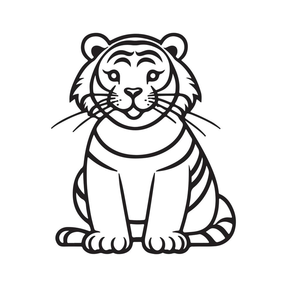 Tiger black and white cartoon character design collection. White background. Pets, Animals. vector