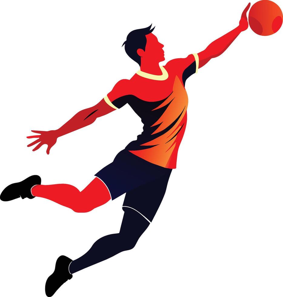 Handball player in action, attack shut in jumping silhouette illustration. vector
