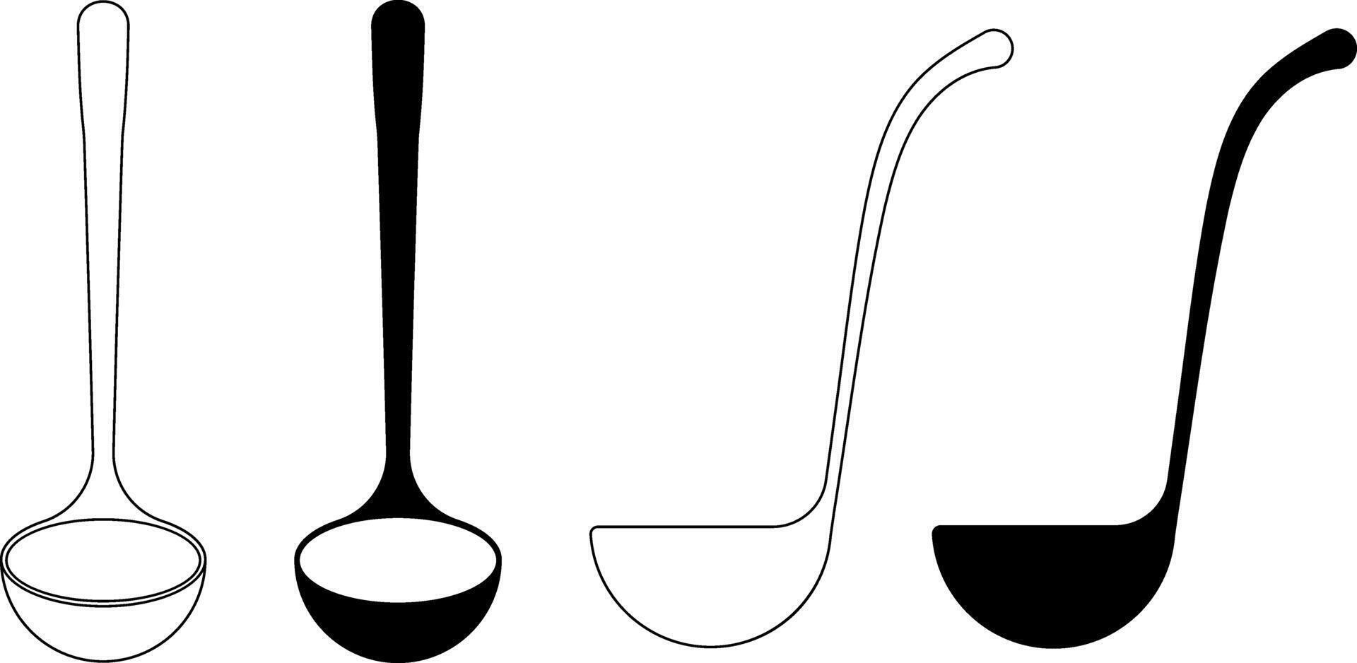 outline silhouette soup ladle icon set vector