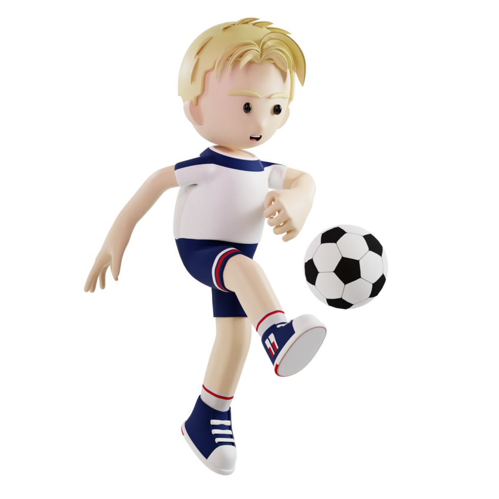 Football player shooting the ball 3d character render illustration png