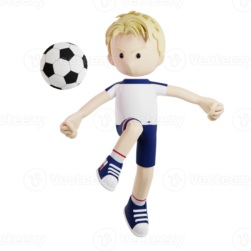 Football player shooting the ball while jumping 3d character render illustration png