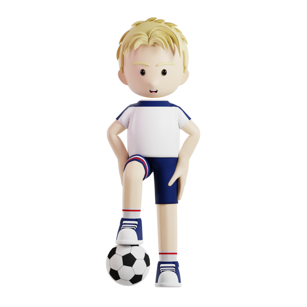 calcio giocatore con palla sotto il suo piede 3d personaggio png