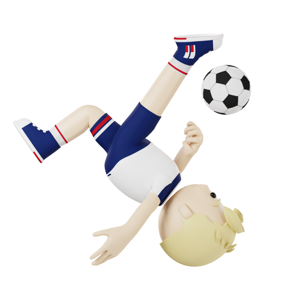 3d character football player shooting the ball while jumping png