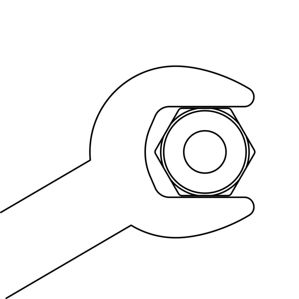 Simple stroke outline wrench open a nut, mechanic tools white background, mechanic tool and repairing hardware, copy space for text or design white background vector