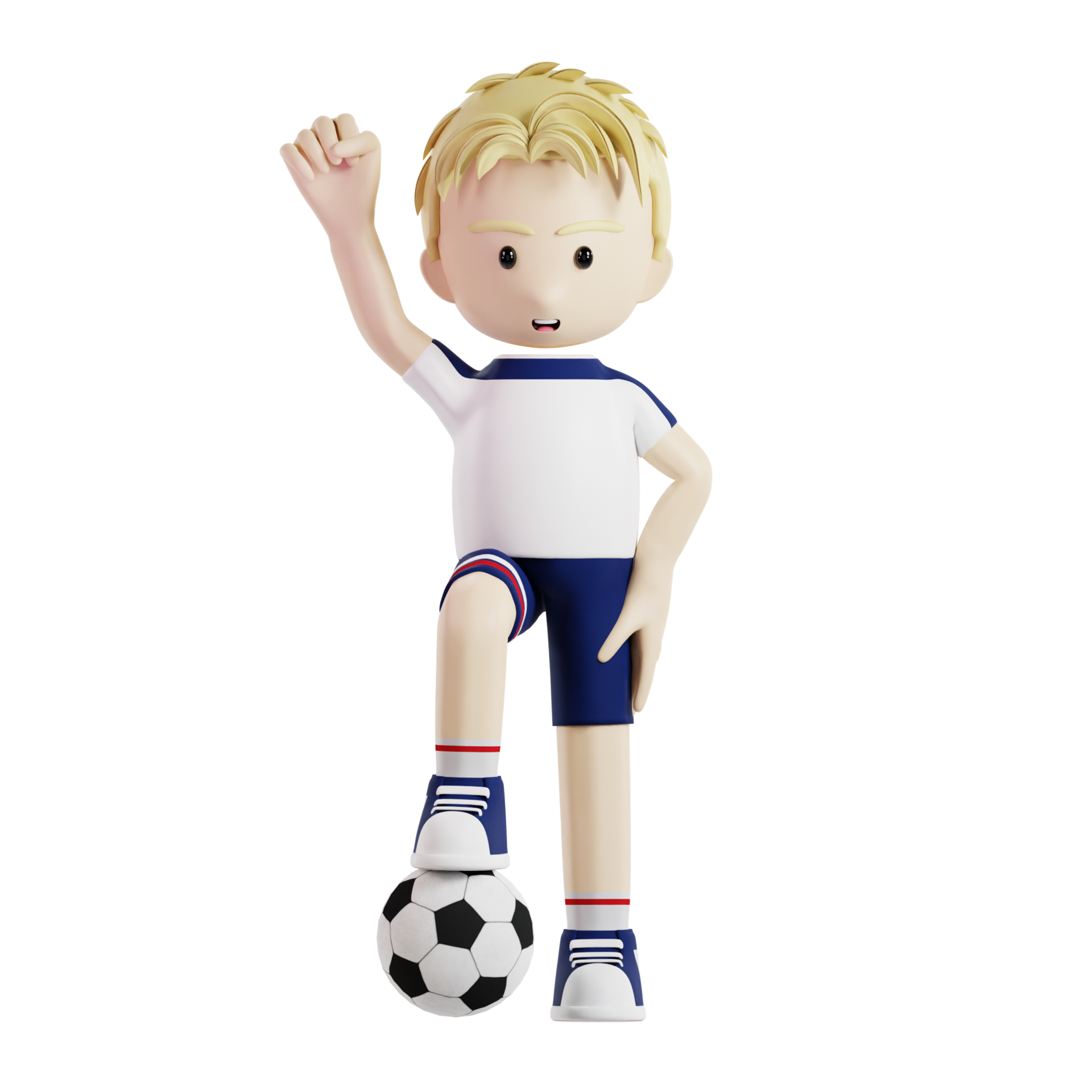 Football Player With A Ball Under His Foot And Bum Fist Up 3d Character Football Player With A Ball Under His Foot And Bum Fist Up 3d Character