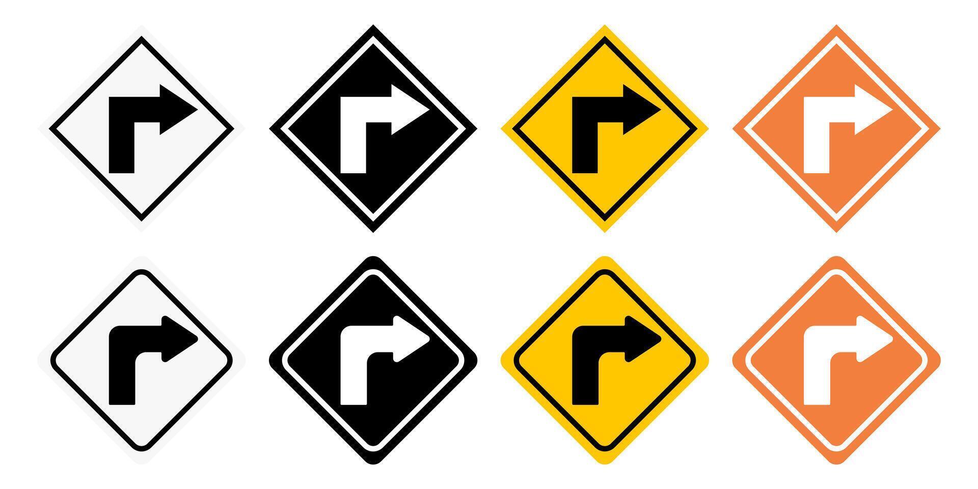 conjunto de tráfico señales giro bien. sencillo y moderno símbolo. diseño para bandera, póster, pegatina. vector