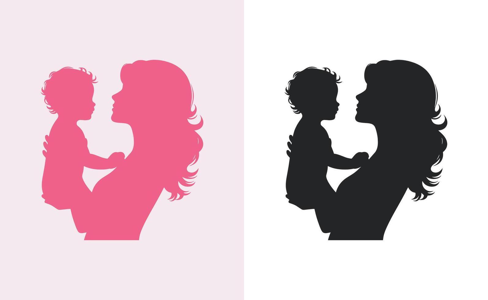 women and child logo design mother's day special can be used in social media post, greeting card design, banner and posters. Happy mothers day silhouette for best mom and child love card design vector