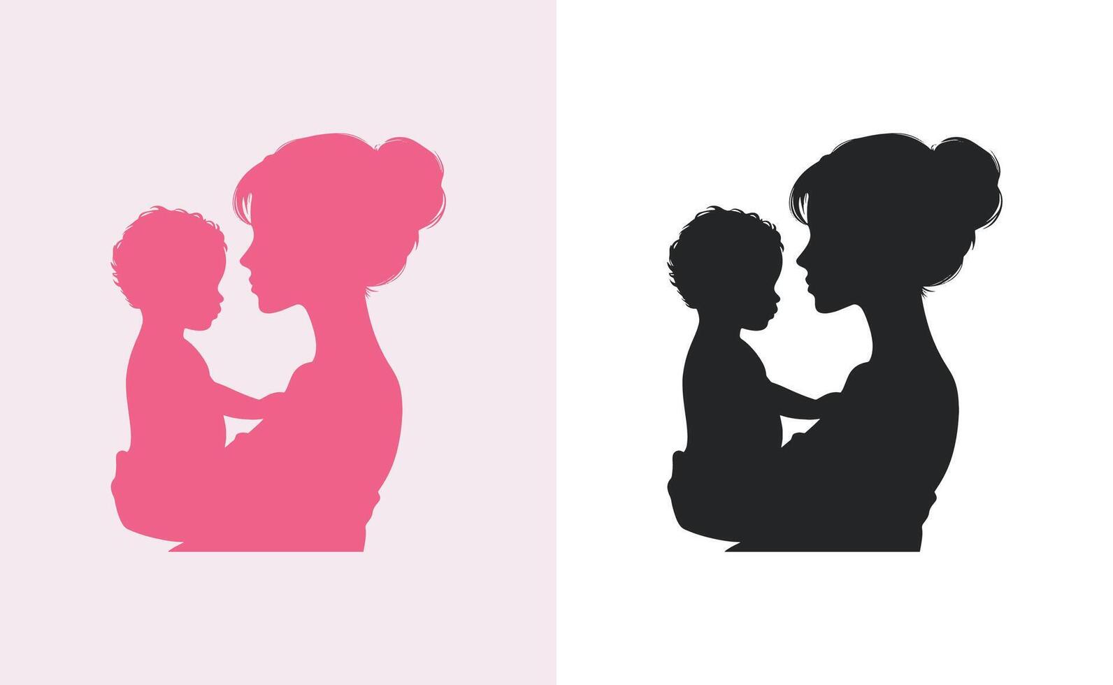 women and child logo design mother's day special can be used in social media post, greeting card design, banner and posters. Happy mothers day silhouette for best mom and child love card design vector