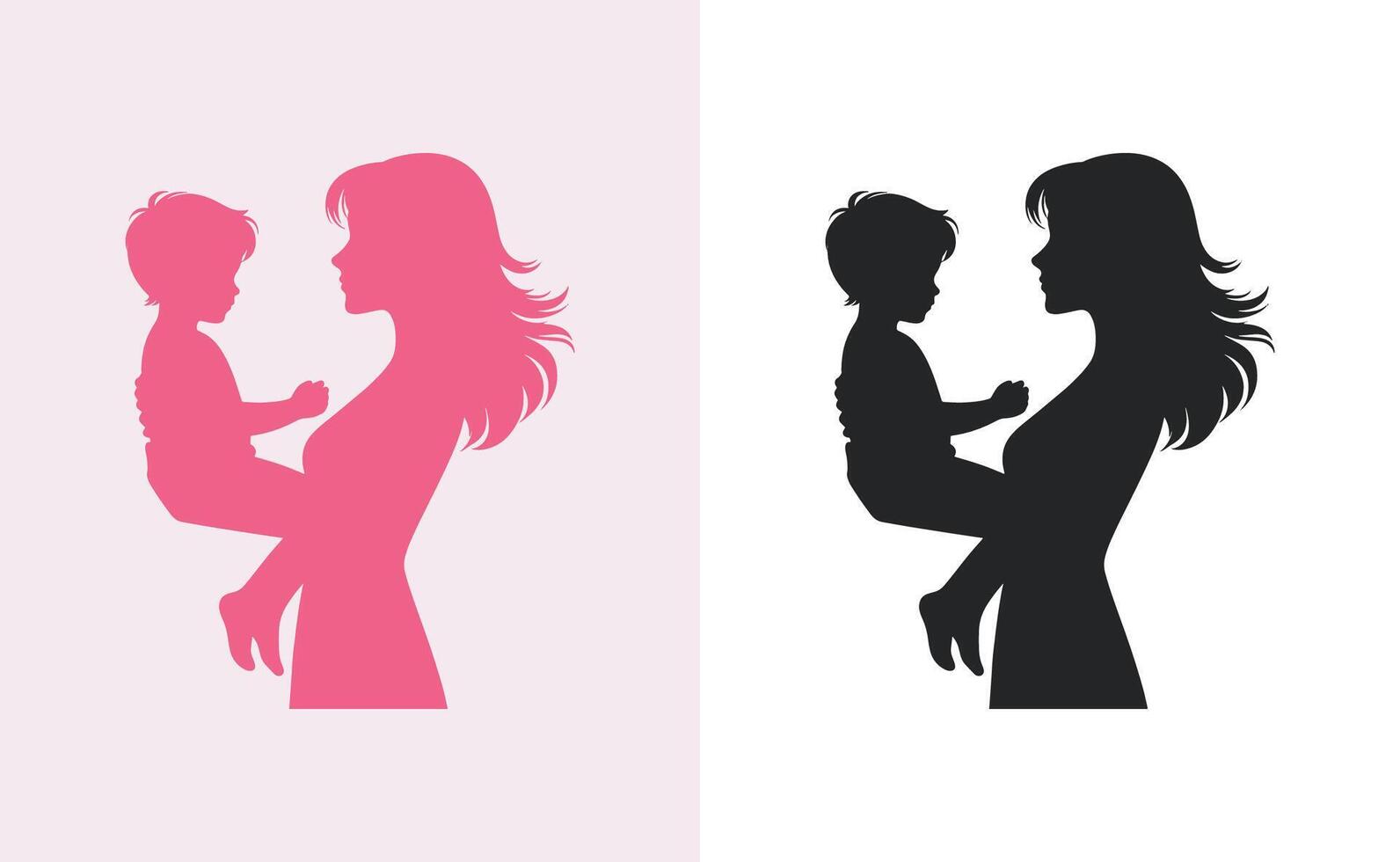 women and child logo design mother's day special can be used in social media post, greeting card design, banner and posters. Happy mothers day silhouette for best mom and child love card design vector