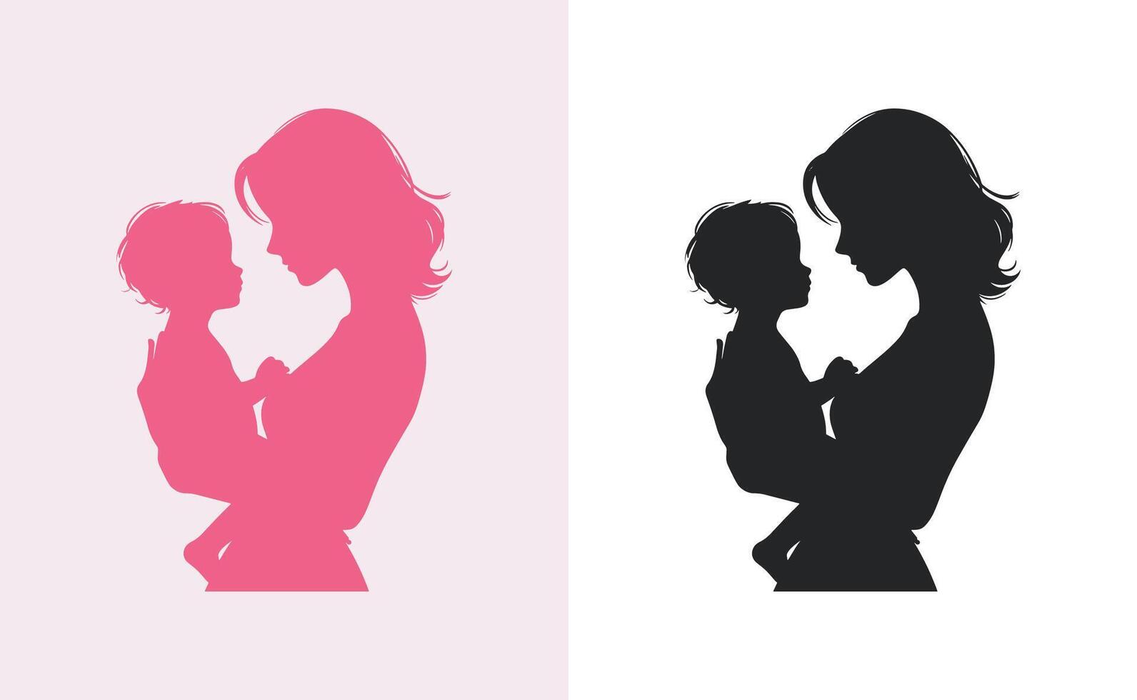 women and child logo design mother's day special can be used in social media post, greeting card design, banner and posters. Happy mothers day silhouette for best mom and child love card design vector