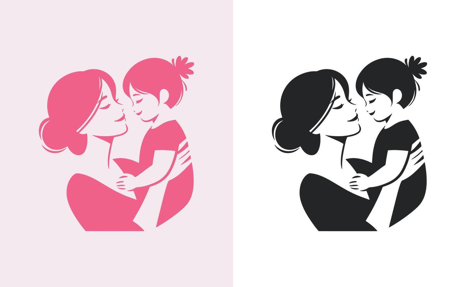 women and child logo design mother's day special can be used in social media post, greeting card design, banner and posters. Happy mothers day silhouette for best mom and child love card design vector