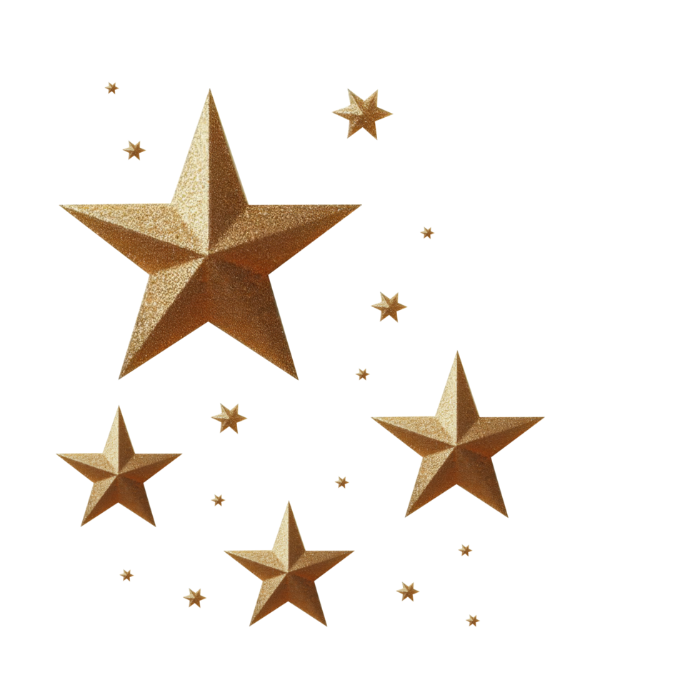 Gold stars sparkle suitable for award ceremonies, achievements, education, recognition, rewards, certificates, and excellence concepts. png