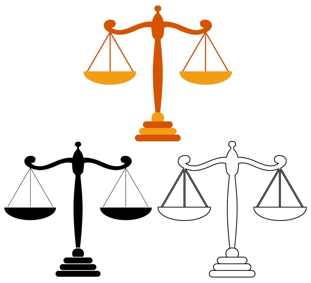 conjunto escala de justicia icono firmar símbolo plano diseño ilustración vector