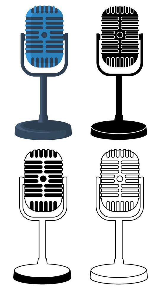 set classic microphone icon symbol flat design template illustration vector