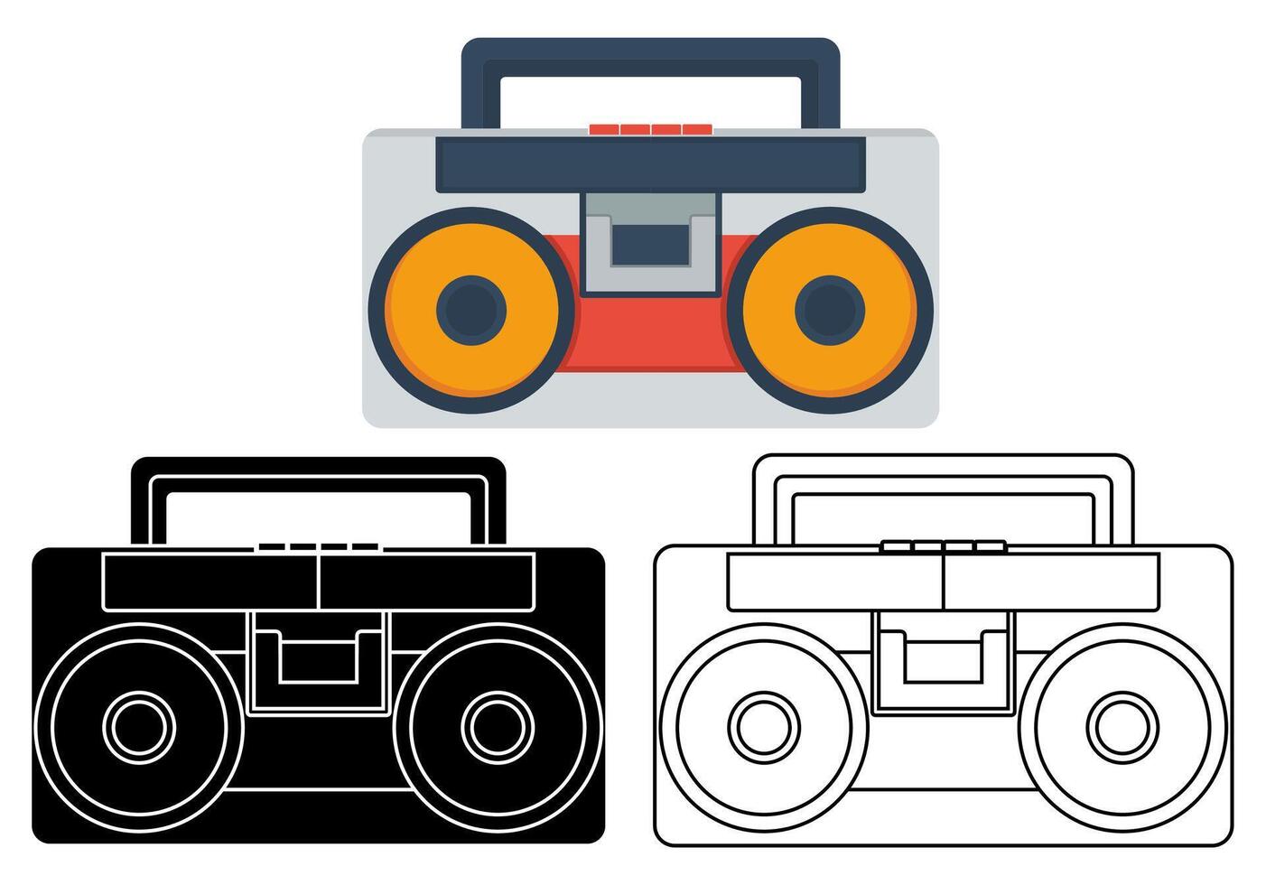 Set Boombox radio icon. Musical tape player recorder symbol design illustration vector
