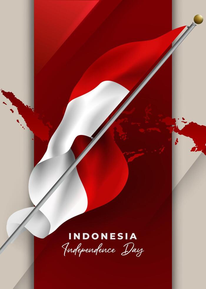 flyer, poster web design Indonesia flag realistic waving illustration design vector