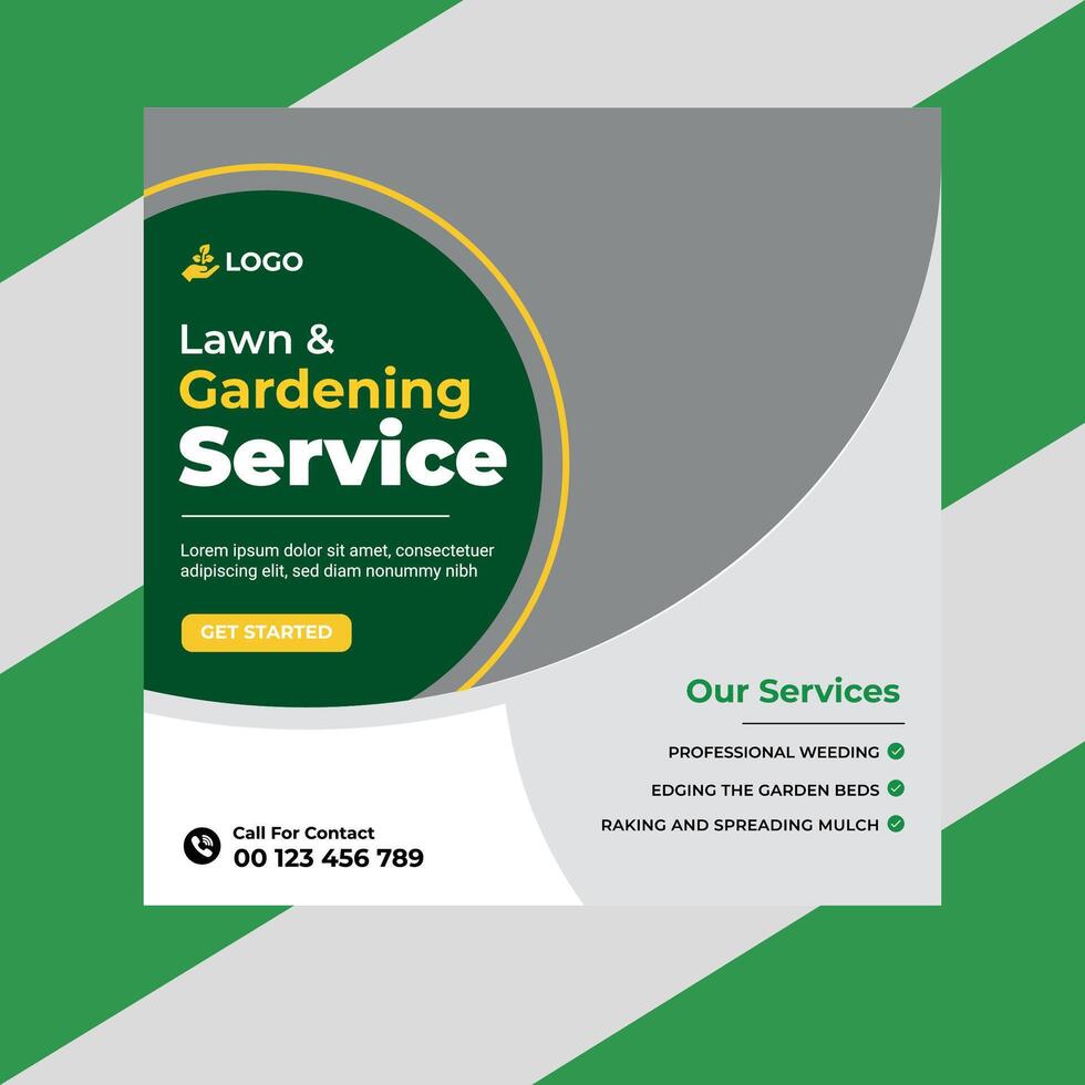 Lawn garden or landscaping social media post template vector
