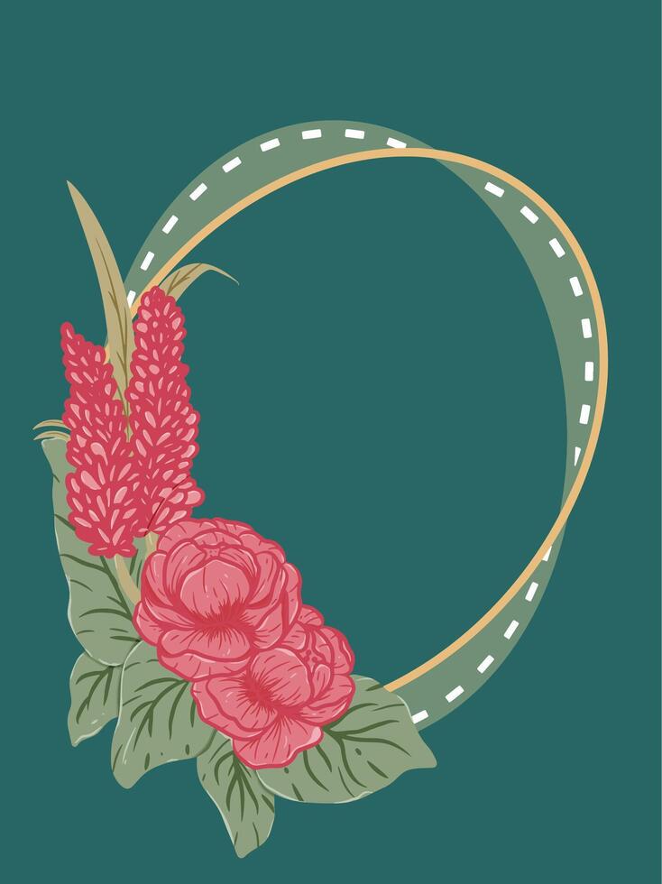 WEDDING INVITATION WITH PINK PEONY FLOWERS AND GREEN RIBBONS ON A GREEN BACKGROUND vector