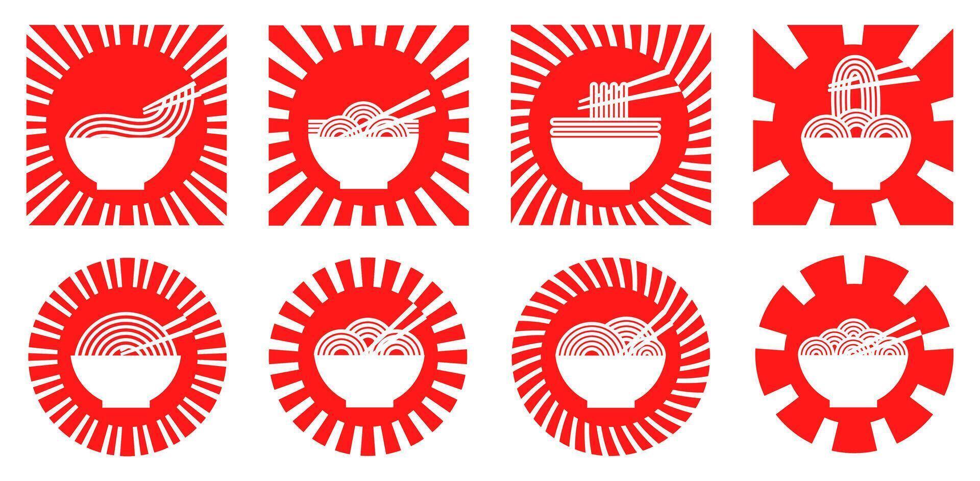 conjunto creciente Dom ramen icono. japonés tallarines logo ilustración vector