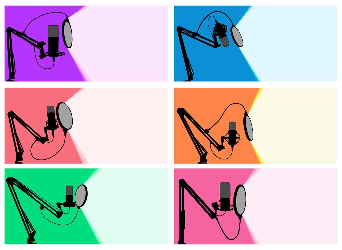 Set background condenser microphone. Studio recording announcer banner template design vector