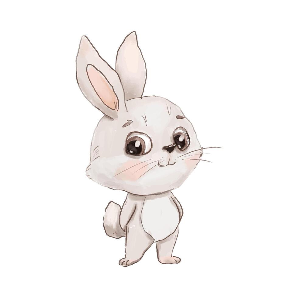 Watercolor cute rabbit. Hand drawn character woodland animal isolated on white background vector