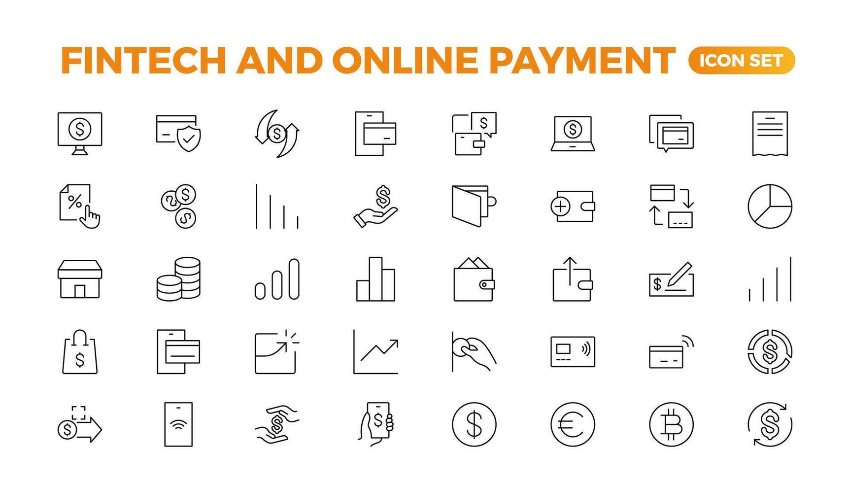 Set of fintech modern icons. Simple line art style icons pack. Set outline Minimalist thin linear web icon set. Outline icon collection. vector