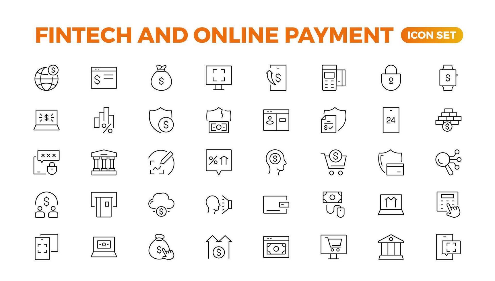 Set of fintech modern icons. Simple line art style icons pack. Set outline Minimalist thin linear web icon set. Outline icon collection. vector