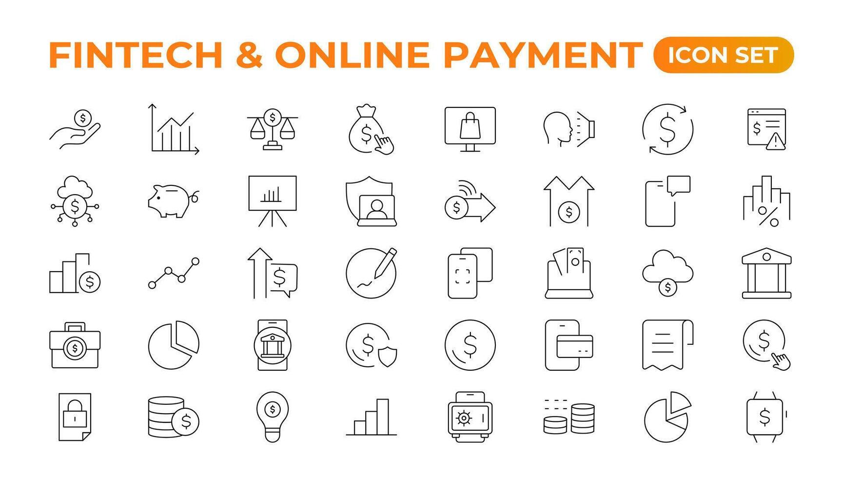Set of fintech modern icons. Simple line art style icons pack. Set outline Minimalist thin linear web icon set. Outline icon collection. vector